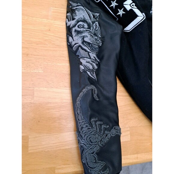 REASON Sport Varsity Letter Bomber Jacket Men's Sz Small Black Wool Blend Lined - Picture 8 of 13